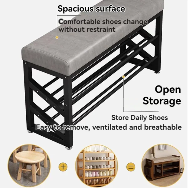2 in 1 Shoe Storage Bench L80cm W30cm H50cm