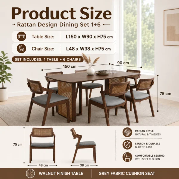 1+6 Rattan Dining Set L150cm W90cm H75cm