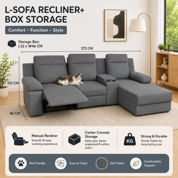 my-11134207-820le-mqbgm7m20zym38.webp L-Shape Recliner Sofa L272cm W102cm H86cm