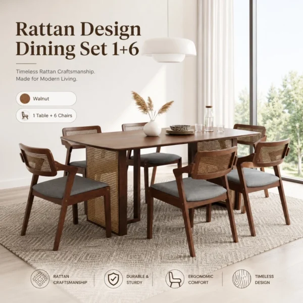 1+6 Rattan Dining Set L150cm W90cm H75cm
